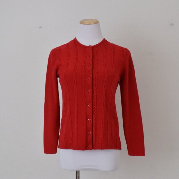 Vintage 90s Acrylic Red Cable Knit‎ Cardigan - Picture 9 of 10